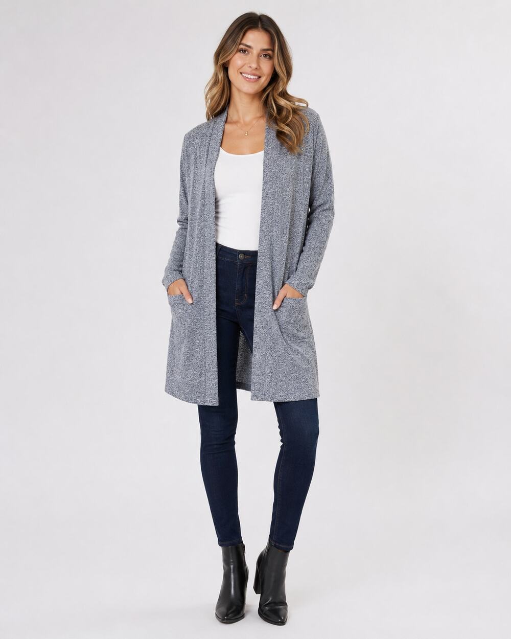 Clara Sun Woo Grey Longline Cardigan Sweater Womens M Stretchy Cozy Duster Fall